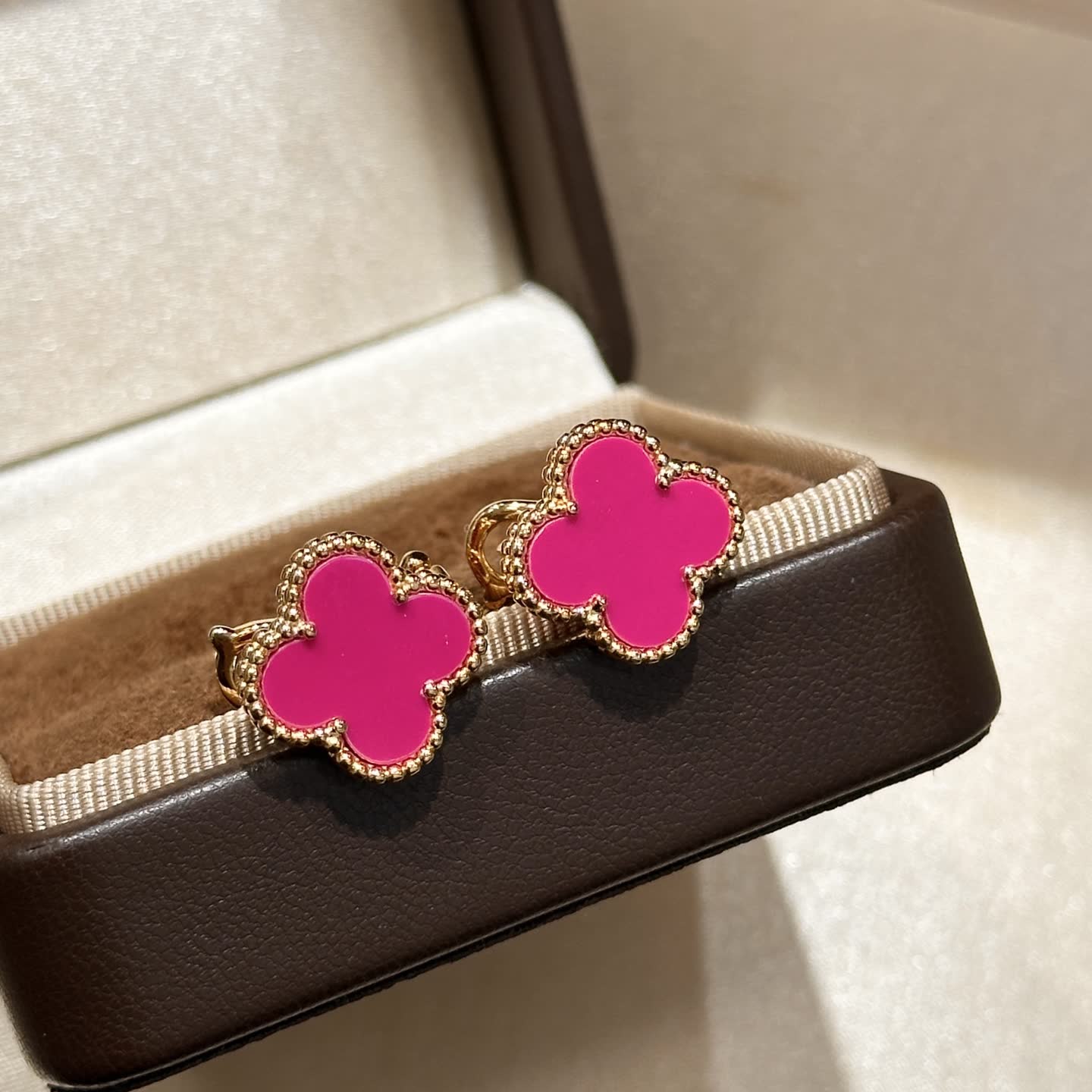 Van Cleef & Arpels Alhambra Pink Enamel Earrings